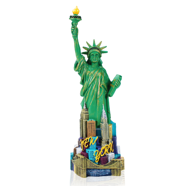 Statue of Liberty Replica Statue w/ Manhattan Skyline & Bridge Base (2 Sizes)