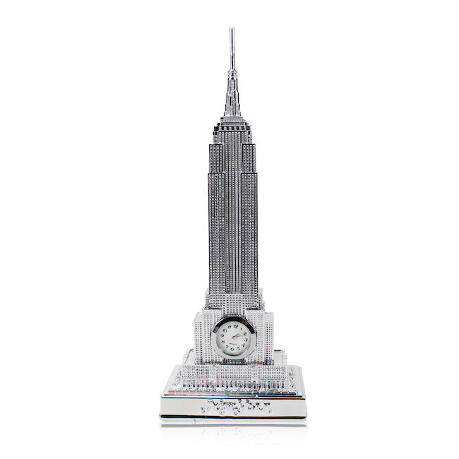 9in. Silver Miniature Empire State Building Model w/ Clock Attachment