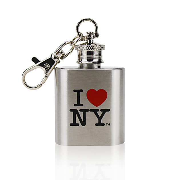 Beverage Silver Metal Whiskey Flask "I Love NY" (4 Sizes) | NY Souvenir