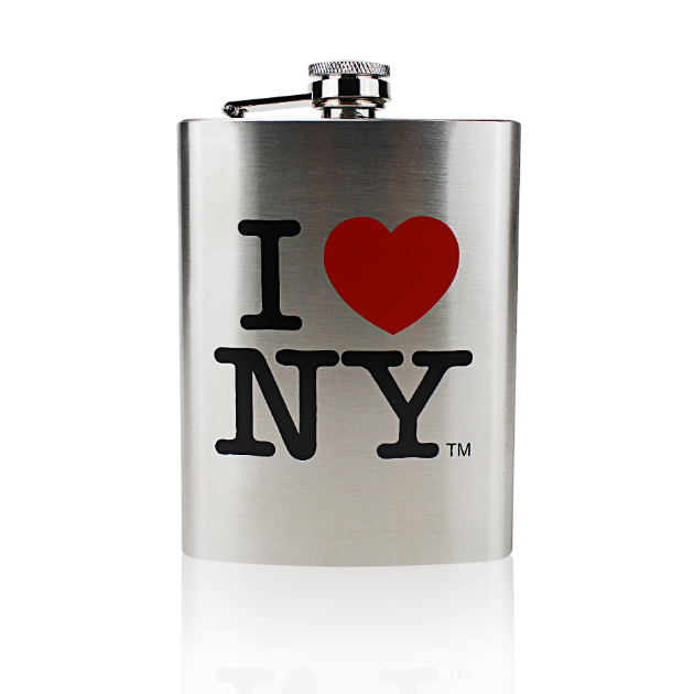 Beverage Silver Metal Whiskey Flask "I Love NY" (4 Sizes) | NY Souvenir