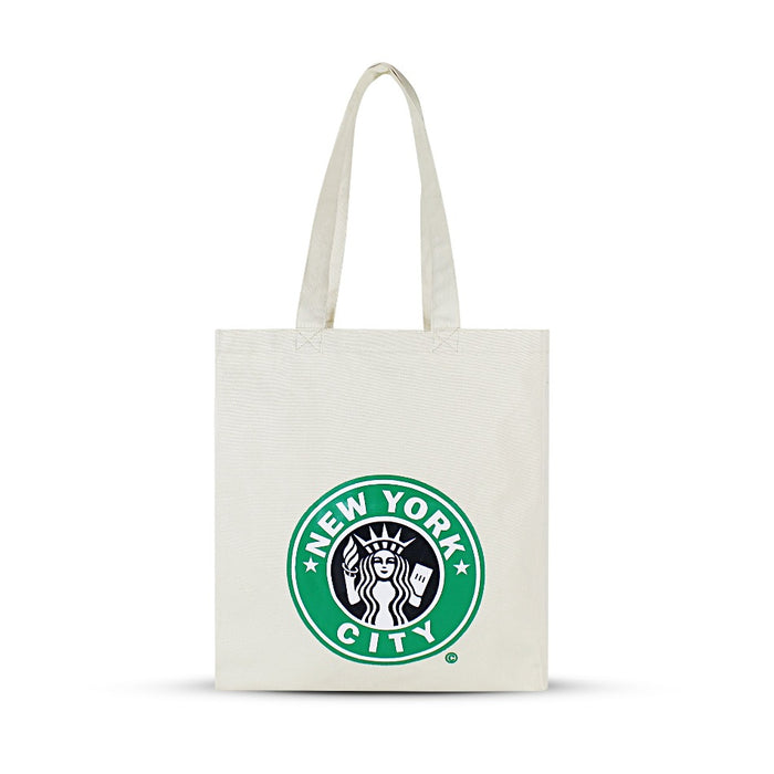 Long Handle "New York City" Starbucks Logo Canvas New York Totebag | New York Handbag | NY Purse (17x14in)
