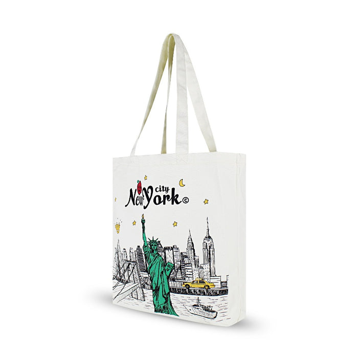 Long Handle Liberty Skyline "NEW YORK"  Canvas New York Totebag | New York Handbag | NYC Gifts (2 Colors)