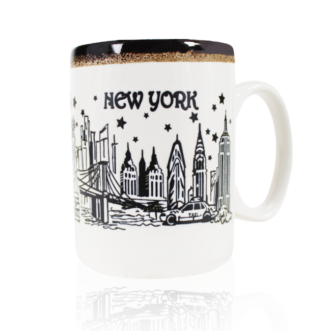 20oz. White-Toffee Starry Skyline Tall Ceramic New York Mug