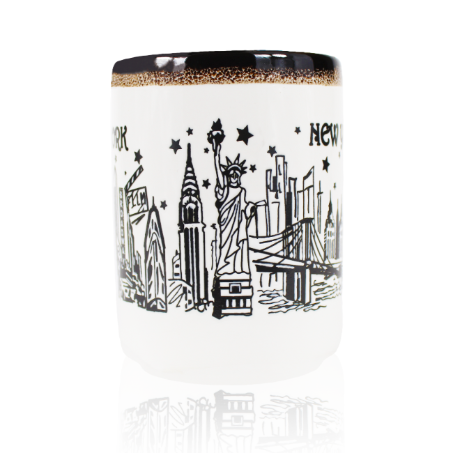 20oz. White-Toffee Starry Skyline Tall Ceramic New York Mug