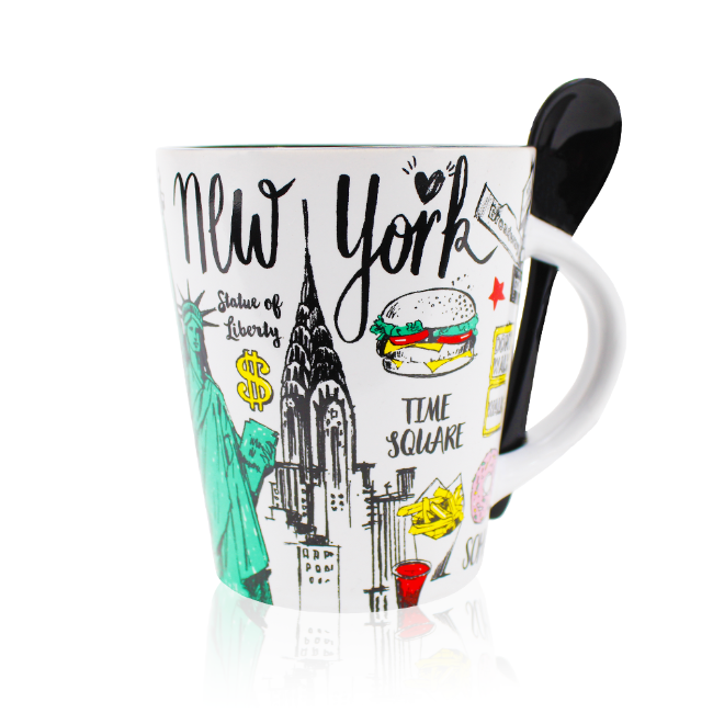 12oz. Spoon-Mug in Clean Sketch Design New York Mug | New York City Souvenir | NYC Souvenir Travel Gift
