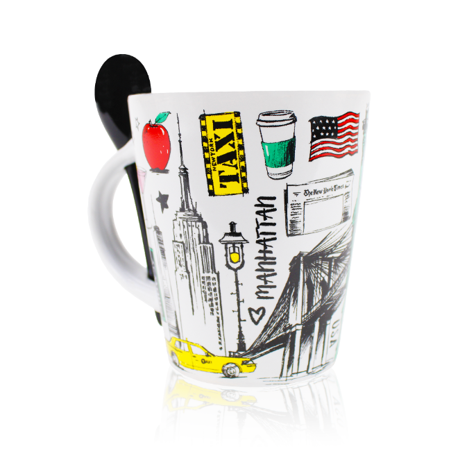 12oz. Spoon-Mug in Clean Sketch Design New York Mug | New York City Souvenir | NYC Souvenir Travel Gift