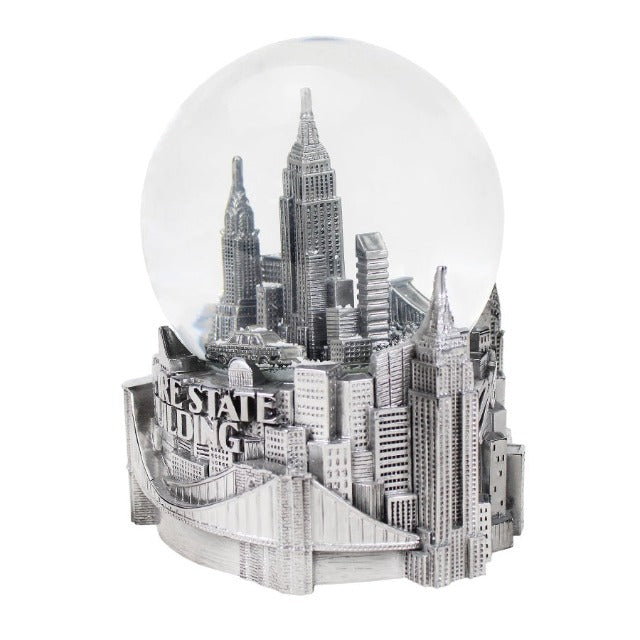 120MM Silver Jumbo Musical New York Snow Globe | NYC Snow Globe | New York Gift