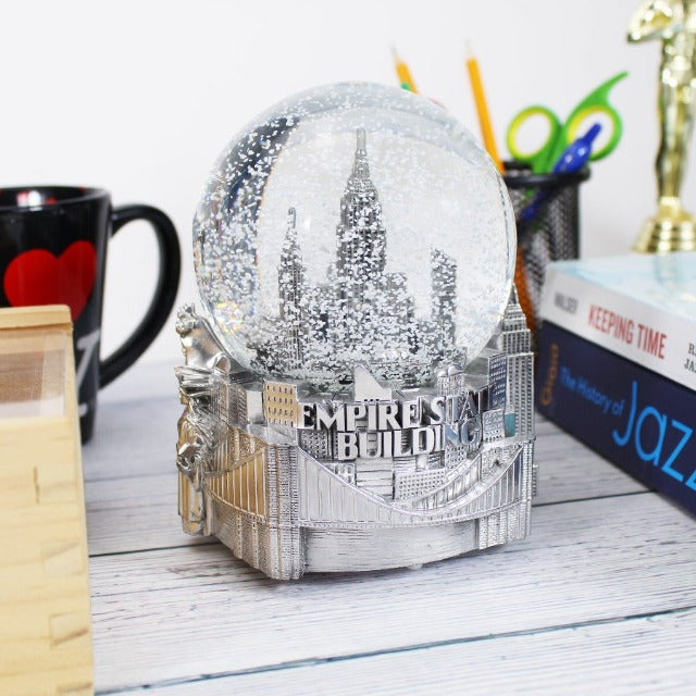 120MM Silver Jumbo Musical "Empire State Building" New York Snow Globe | NYC Snow Globe | New York Gift