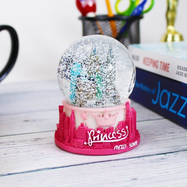 Hot Pink "Princess NEW YORK" Skyline Snow Globe | New York City Souvenir | NYC Travel Gift (3 Sizes)