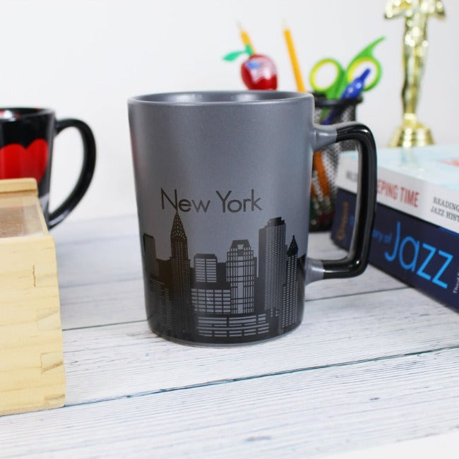 15oz Gray Skyline of New York Tall Mug | New York City Souvenir | NYC Souvenir Travel Gift