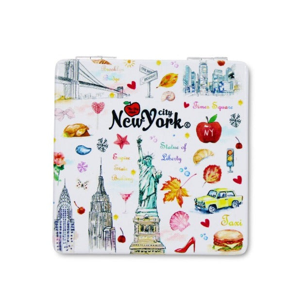 Staple Themes of "NEW YORK" Compact Portable Makeup Mirror (3x3in)