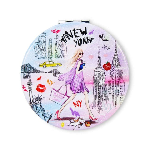 Sunset "New York" Compact Portable Makeup Mirror (3x3in)