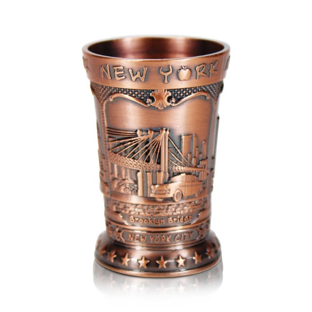 JUMBO Full Metal Patriotic "NEW YORK" Liberty Skyline NYC Shot Glass (3oz)