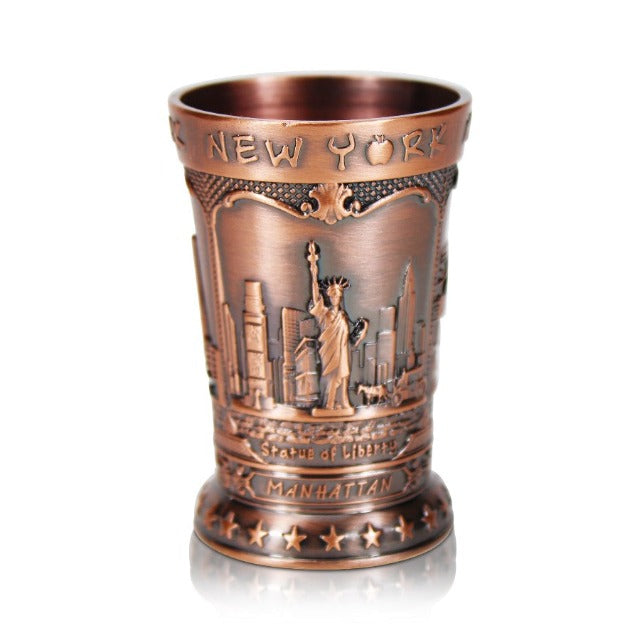 JUMBO Full Metal Patriotic "NEW YORK" Liberty Skyline NYC Shot Glass (3oz)