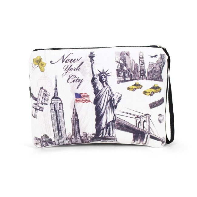 Liberty Monuments "New York City" Fabric Pouch Clutch w/ Wrist-strap | NYC Wallet (9x6in)
