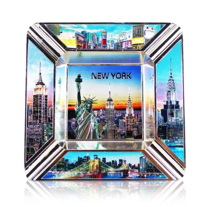 Sunset In "New York" Metal Ashtray (5x5in) | NYC Souvenir Ashtray
