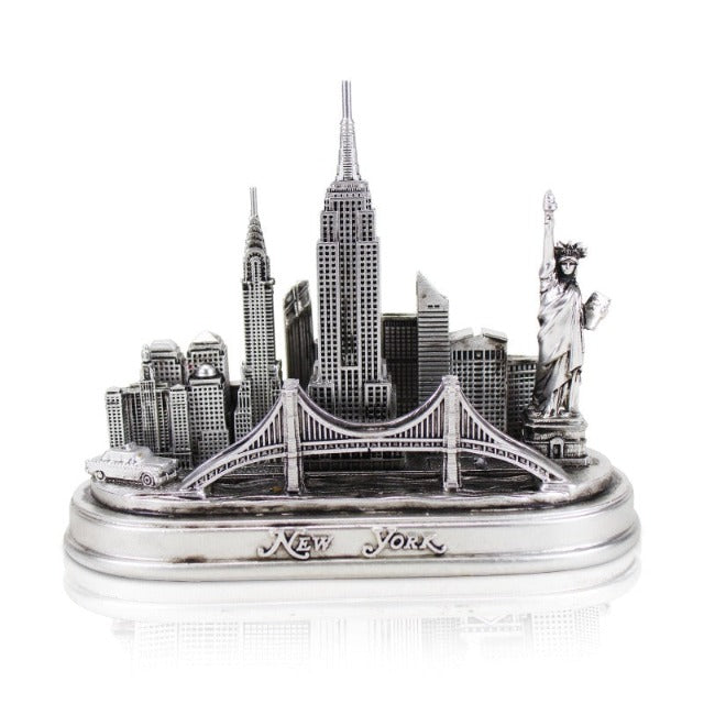 4D Silver New York Souvenir Monuments Skyline Ceramic Statue/Model (6x5")