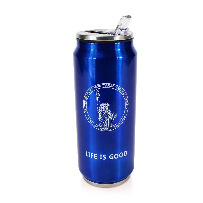 15oz "NEW YORK" Hot & Cold Beverage Straw Water Bottle | NY Souvenir (Black & Blue)