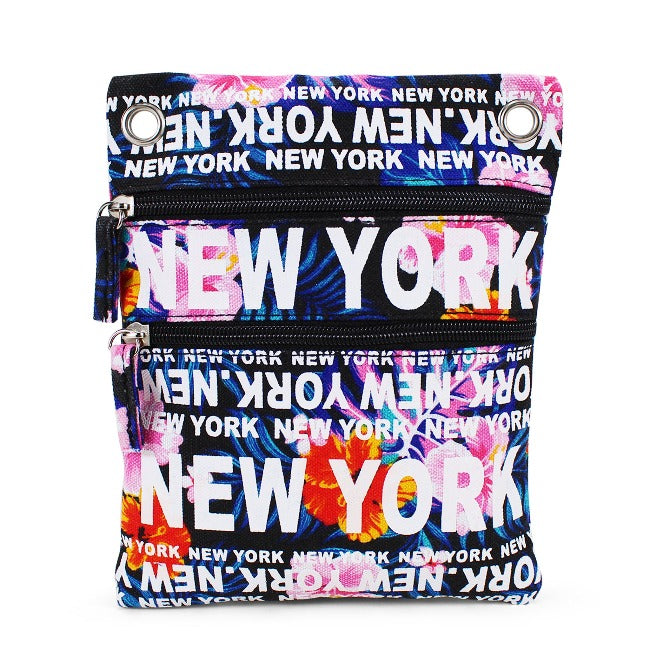 Floral Jungle "New York" Monogram Canvas Dual-Zipper Cross Body Bag (2 Colors)