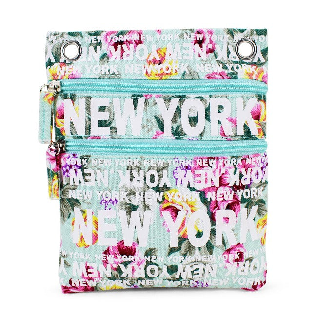 Floral "New York" Monogram Canvas Dual-Zipper Cross Body Bag (3 Colors)