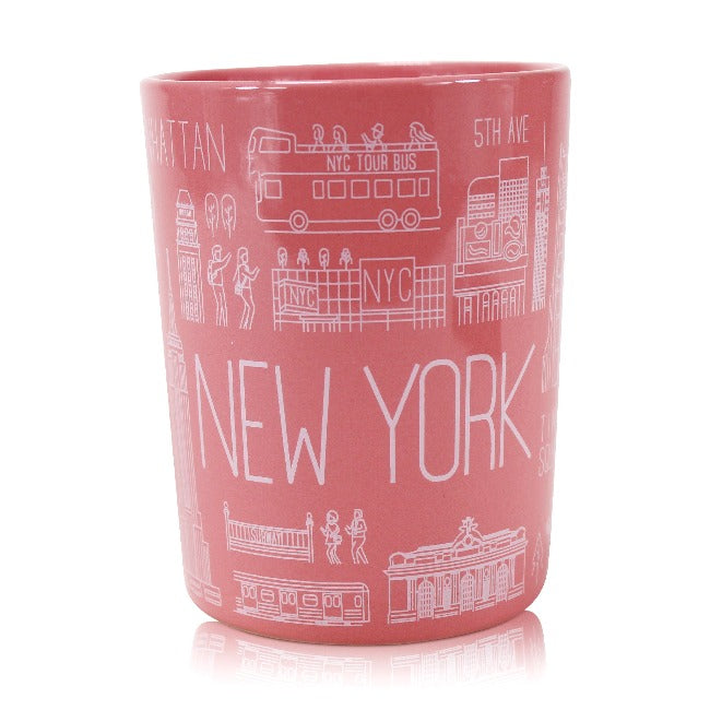 15oz Pink Icons of New York Tall Mug | New York City Souvenir | NYC Souvenir Travel Gift