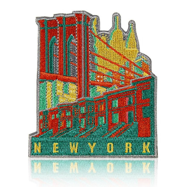2.5x3in Embroidered Pastel "NEW YORK" Brooklyn Bridge New York Patch | NYC Souvenir
