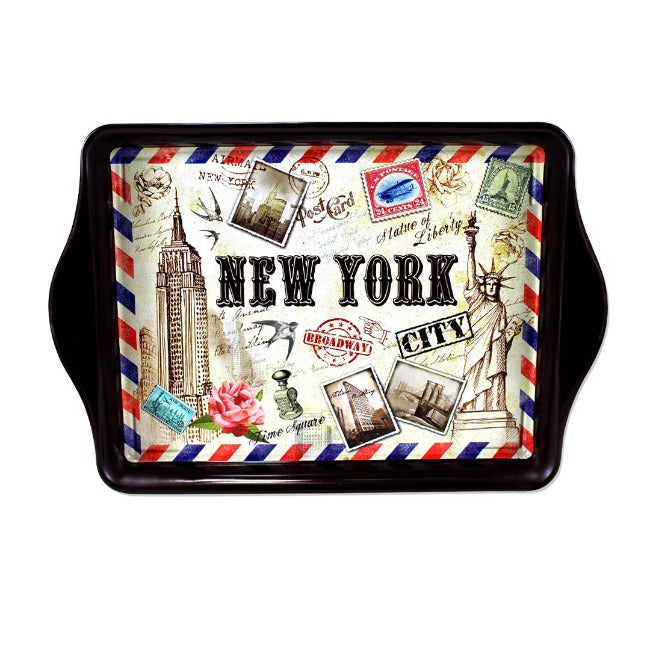 Rustic Decorative Serving Tray "NEW YORK" Postal Travel Theme | NYC Gift Shop