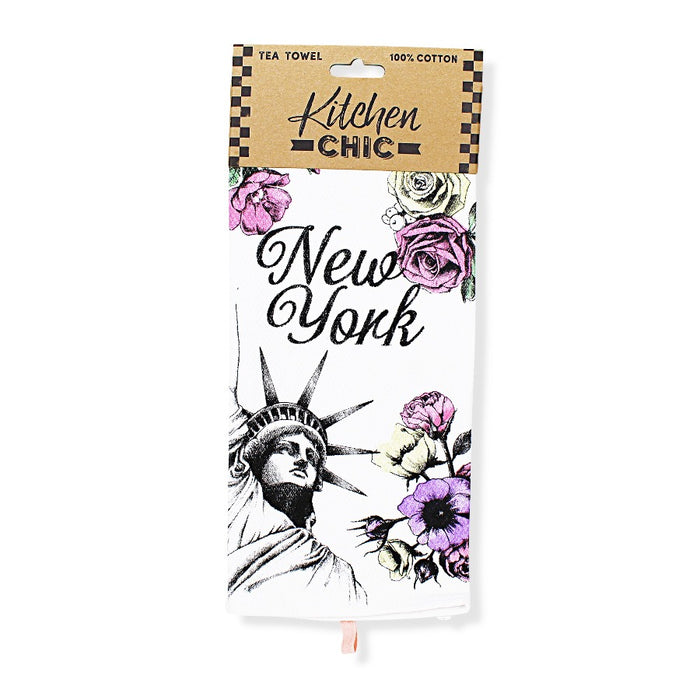 New York Floral Themed Tea Towel | New York Souvenir Tea Towel