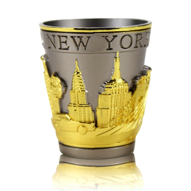 Gold Pewter Monuments of New York Shot Glass | NYC Souvenir