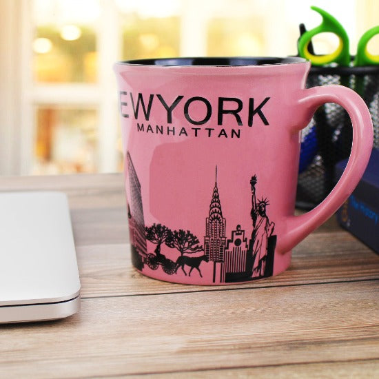 16oz. Cityscape "Manhattan" Jumbo New York Mug (White, Red, Pink, Cyan, Mustard, Tan, Brown) | NYC Mug