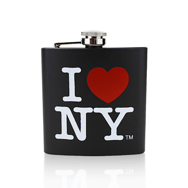 Beverage Black Metal Whiskey Flask "I Love NY" (4 Sizes)