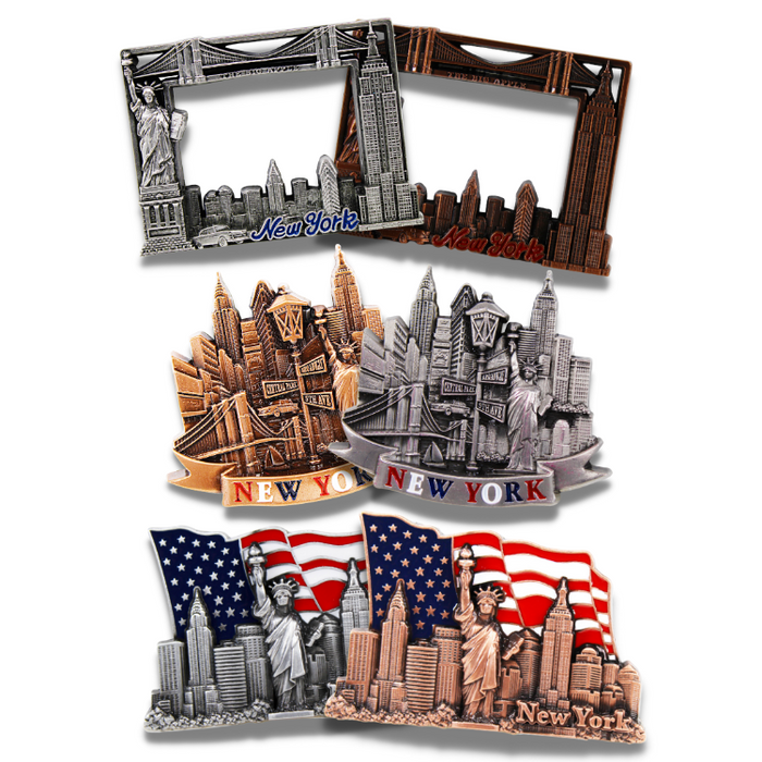 6-Piece Full Metal Engraved New York Magnet Set | New York Gift Set