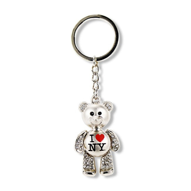 4D Diamond Studded"I love NY" Teddy Bear Keychain W/ Mobile Limbs