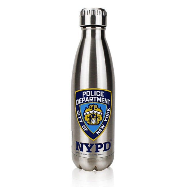 20oz Stainless Steel "NYPD" Brushed Silver Beverage Bottle | New York City Souvenir