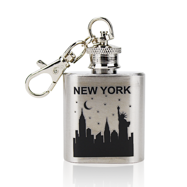 Beverage Silver Metal "NEW YORK" Skyline 2oz Whiskey Flask