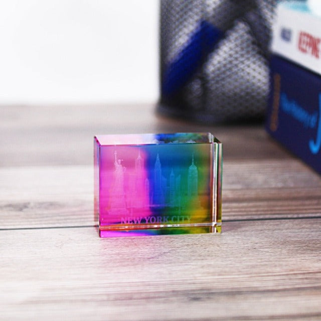 3D Full Color Manhattan "NEW YORK CITY" Skyline Laser Etched Crystal (2 sizes) | New York City Souvenir | NYC Souvenir Travel Gift