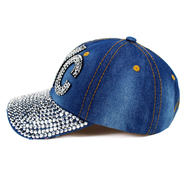 Rhinestone Denim NYC Hat For Ladies (3 Wash Colors) | Ladies NY Hat
