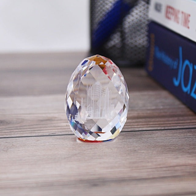 3D Egg-Shaped "New York" Laser Etched Manhattan Skyline Crystal (1x1.5in) | New York City Souvenir | NYC Souvenir Travel Gift