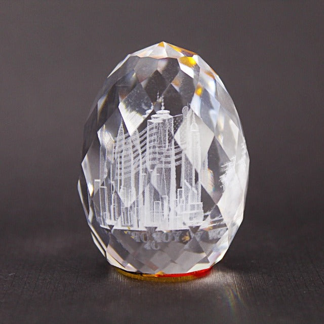 3D Egg-Shaped "New York" Laser Etched Manhattan Skyline Crystal (1x1.5in) | New York City Souvenir | NYC Souvenir Travel Gift