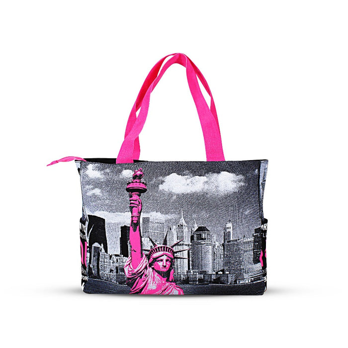 Liberty Skyline "New York" Monogram Canvas New York Totebag | NY Purse | New York Handbag (18x11in)