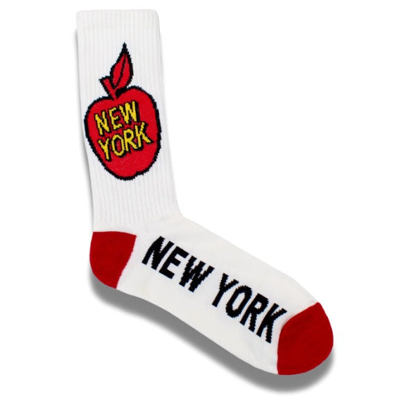 Adult Crew Length Big Apple New York Socks | White/Red NYC Socks