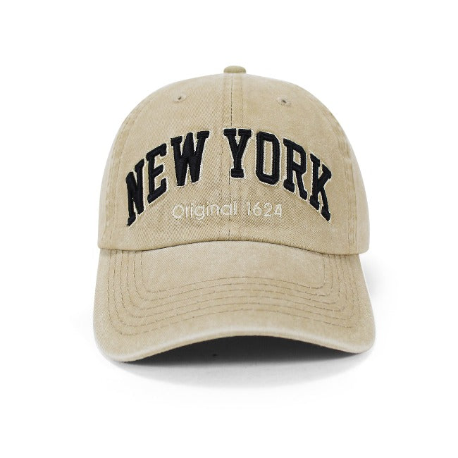 Khaki Acid Wash Embroidered "New York" Hat | NYC Hat