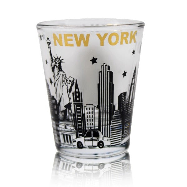 Clear Glass Gold Font Skyline of New York Shot Glass