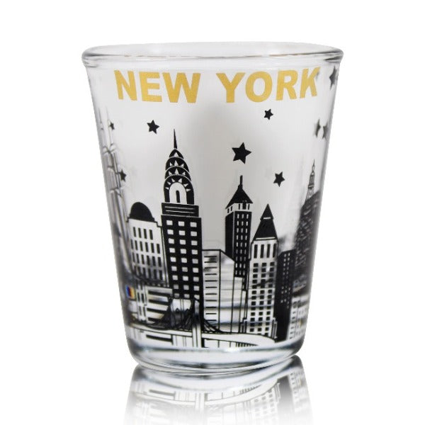 Clear Glass Gold Font Skyline of New York Shot Glass