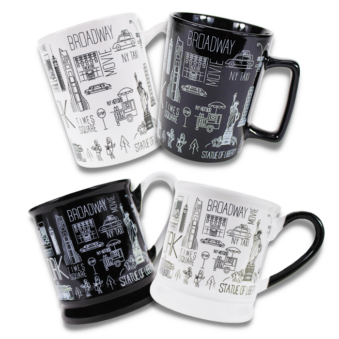 4-Piece Staple Themes of NYC Black & White JUMBO Mugs New York Gift Set