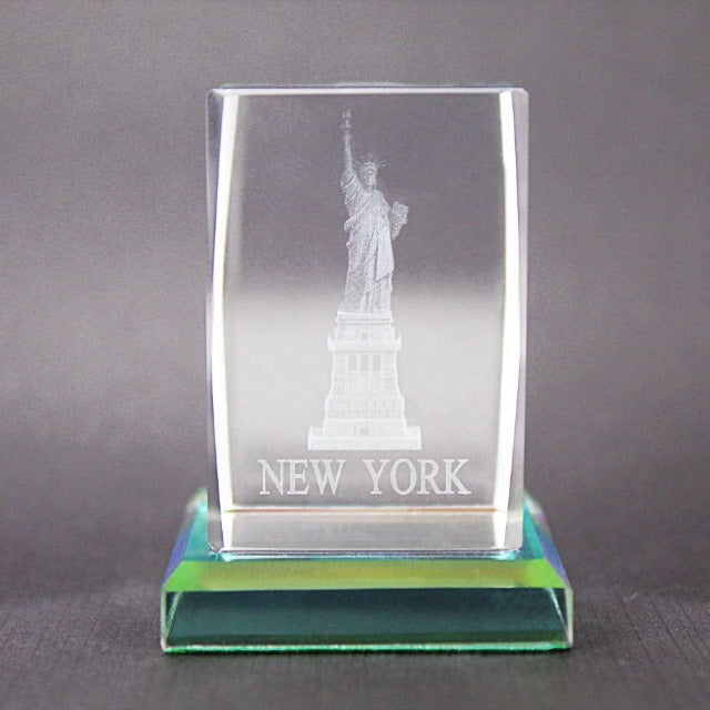 3D "NEW YORK CITY" Statue of Liberty Laser Etched Crystal W/ Base (1.5x2in) | Statue of Liberty Souvenir
