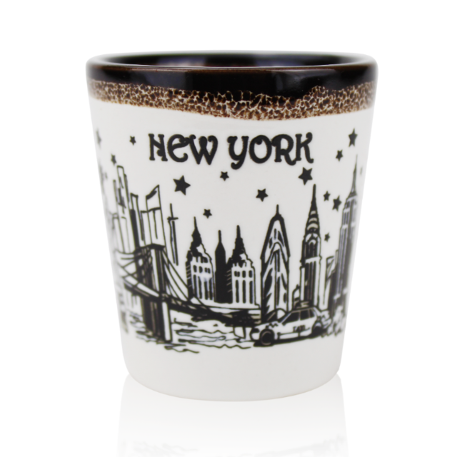 White-Toffee Starry "NEW YORK" Skyline Ceramic NYC Shot Glass | New York City Souvenir | NYC Travel Gift
