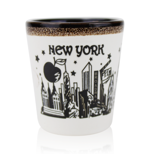 White-Toffee Starry "NEW YORK" Skyline Ceramic NYC Shot Glass | New York City Souvenir | NYC Travel Gift
