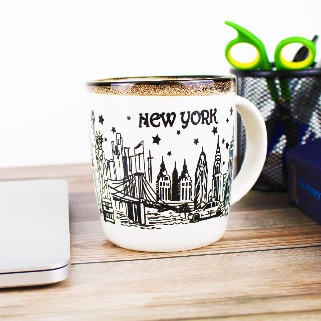 13oz. White-Toffee Starry Skyline Ceramic New York Mug | NYC Mug