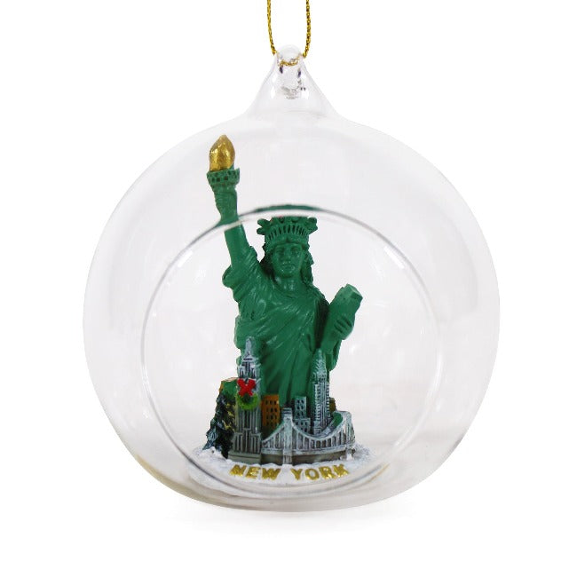 Glass Globe Statue of Liberty Skyline NYC Ornament (3 Sizes)